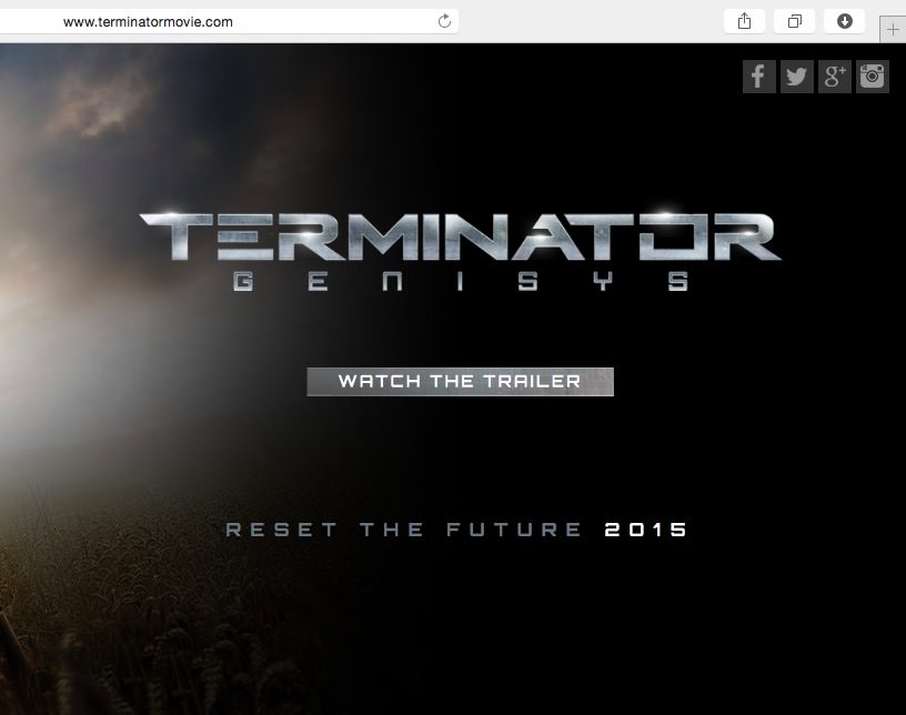 Logo 下方的「Watch the trailer」按鈕以及即將上映的「Reset the future - 2015」字樣，都是使用免費的 Google Fonts Orbitron 字體