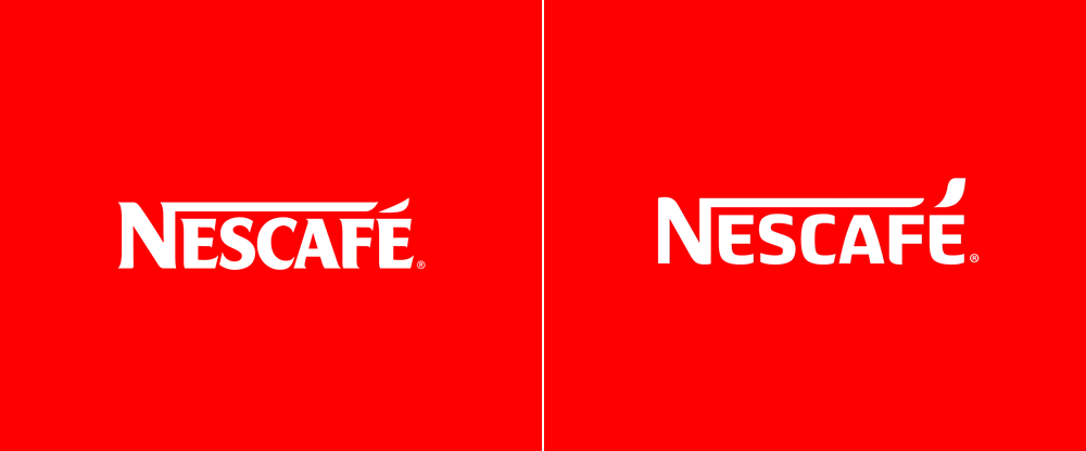 右圖是雀巢咖啡在 2014 年推出全新品牌 Logo（圖片引用自 Brand New）